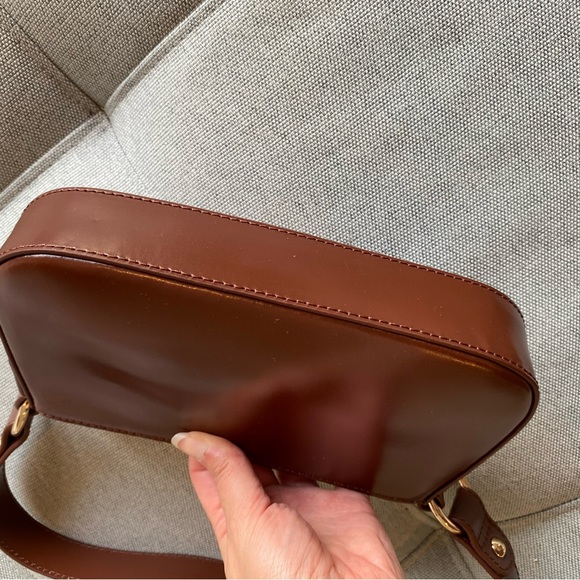 ASOS Leather 90s shoulder Bag Handbag Purse Rectangle Chocolate Brown Gold NWT - Picture 6 of 16